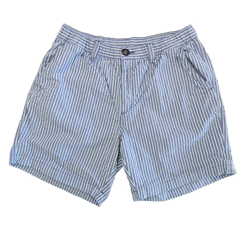 CHUBBIES Men's M Blue Mint Green Striped 7"‎ Inseam Originals Seersucker Shorts